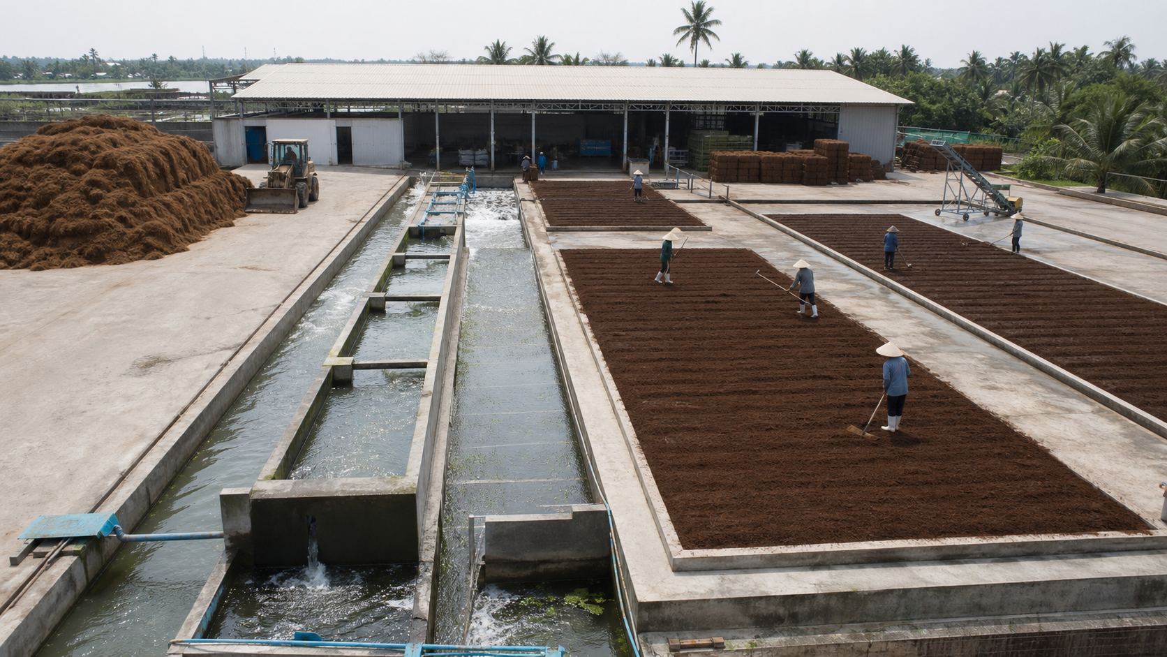 Industrial coco peat washing and drying process